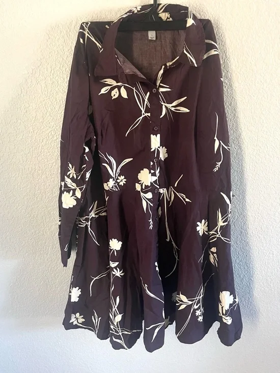 a new day Plum Floral Button-Front Long Sleeve Dress - Picture 2 of 4